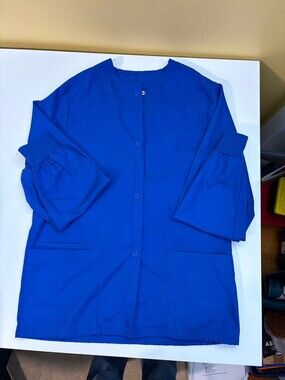 allheart basics scrub jacket XXS blue snap front ribbed cuffs
